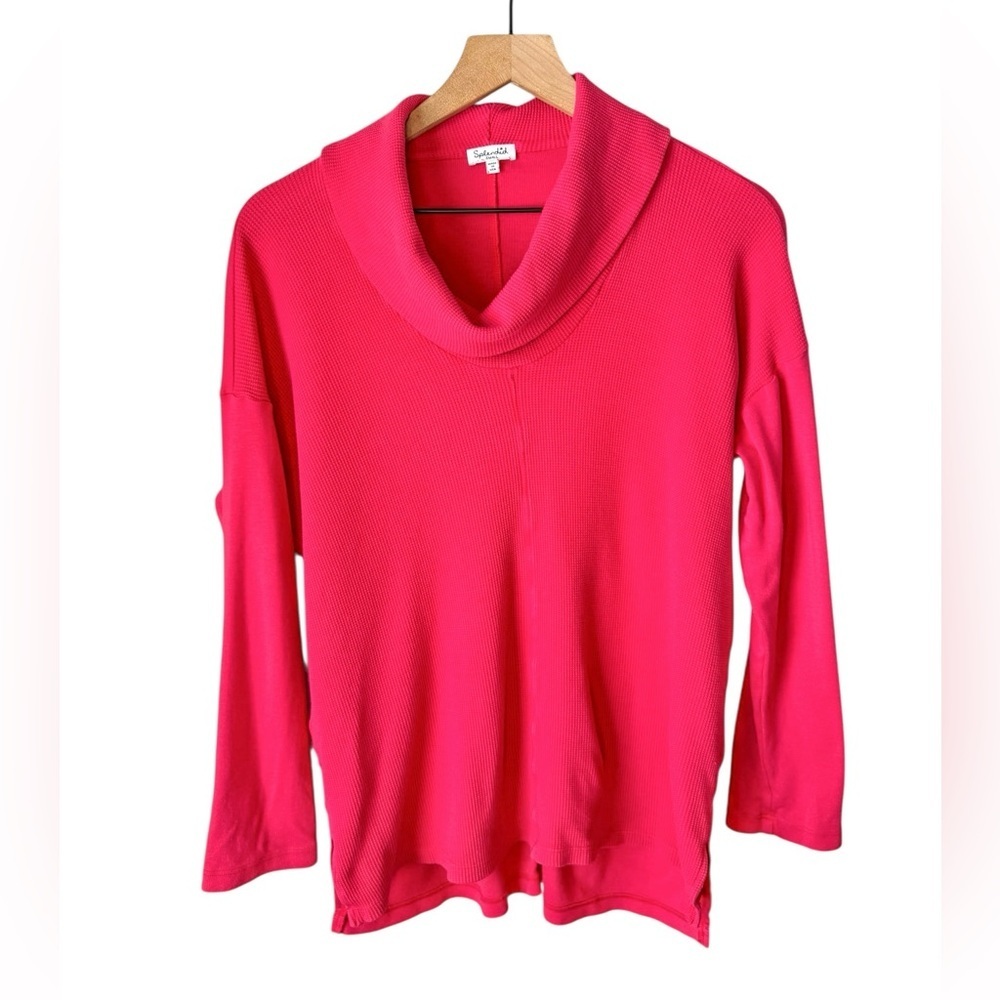 Splendid Women’s Hot Pink Waffle Knit Cowl Neck Sweater Cotton Oversized Sz S